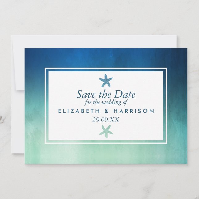 Aquareller Starfish Beach Save the Date (Vorderseite)