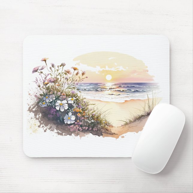 Aquareller Strand mit Blume Mousepad (Mit Mouse)