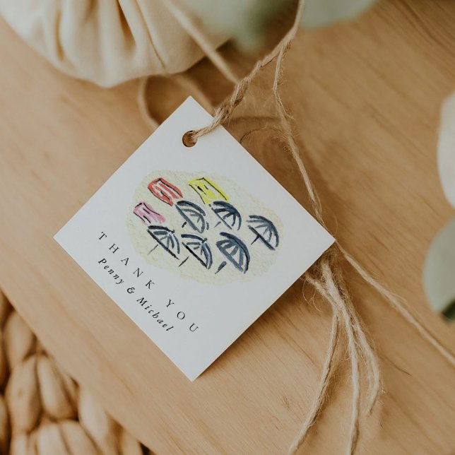 Aquareller Strand Vielen Dank Geschenkanhänger (Watercolor Umbrellas Beach Thank You Favor Tags)