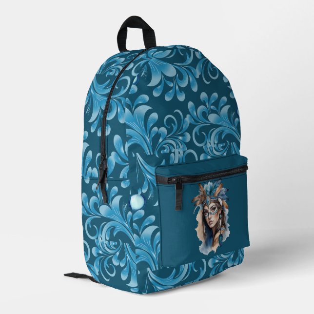 Aquareller Tribal Beauty: Geist der Bohemischen Ku Bedruckter Rucksack (Rückseitige Ecke links)