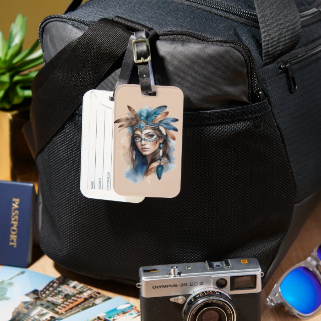 Aquareller Tribal Beauty: Geist der Bohemischen Ku Gepäckanhänger (Vorderseite & Rückseite)