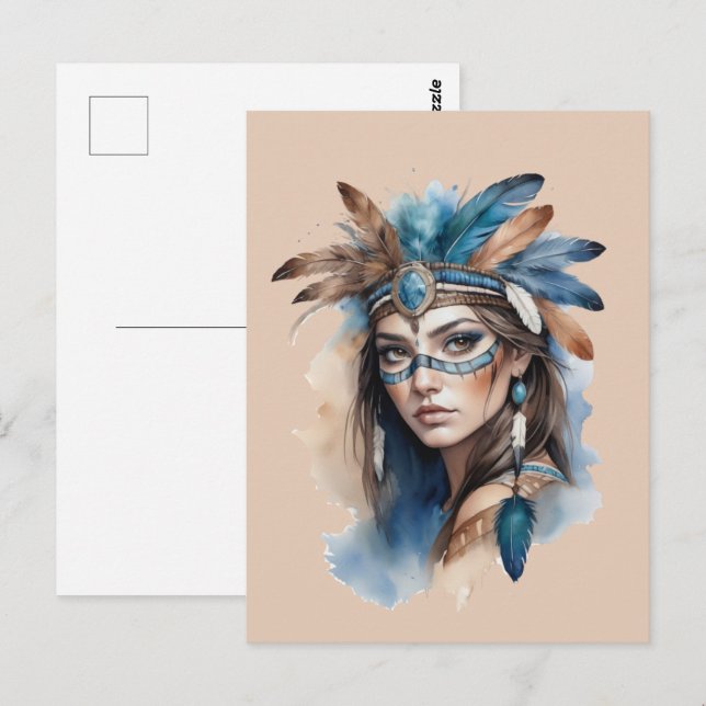 Aquareller Tribal Beauty: Geist der Bohemischen Ku Postkarte (Vorne/Hinten)