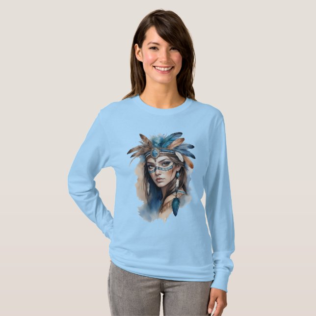 Aquareller Tribal Beauty: Geist der Bohemischen Ku T-Shirt (Vorne ganz)