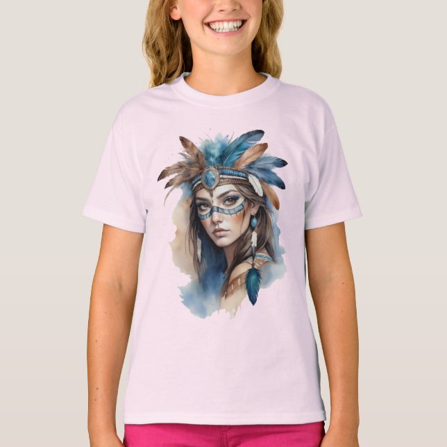 Aquareller Tribal Beauty: Geist der Bohemischen Ku T-Shirt (Vorderseite)