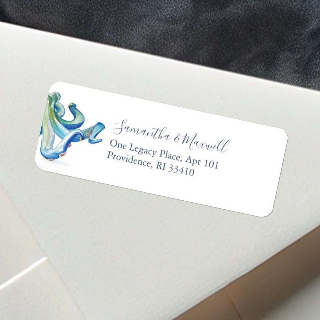 Aquareller unter der Rücksendeadresse (Nautical return address labels watercolor octopus art by Victoria Grigaliunas of Do Tell A Belle)