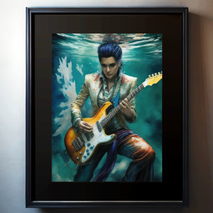 Aquareller unter Wasser Gitarre spielen Poster