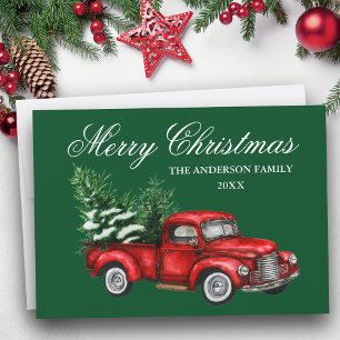 Aquareller Vintager roter LKW Frohe Weihnachten Gr
