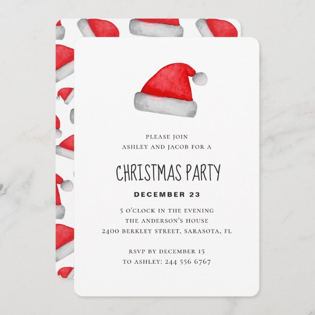 Aquareller Weihnachtsmann. Weihnachts-Party Einladung (Vorne/Hinten)