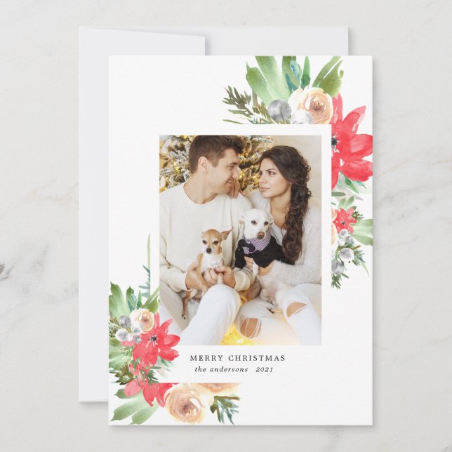 Aquareller Winter florale fröhliche Weihnachten Fo (Vorderseite)