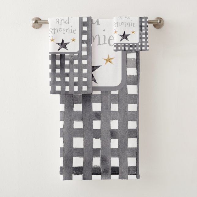 Aquareller Winter Gnome am Buffalo Karo Weihnachte Badhandtuch Set (Insitu)