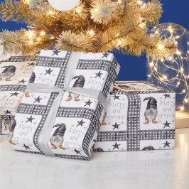 Aquareller Winter Gnome am Buffalo Karo Weihnachte Geschenkpapier