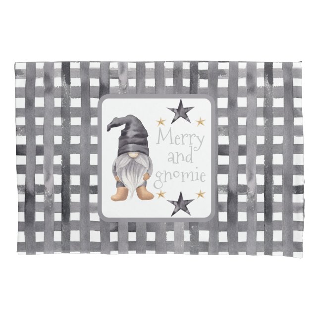 Aquareller Winter Gnome am Buffalo Karo Weihnachte Kissenbezug (Vorderseite)