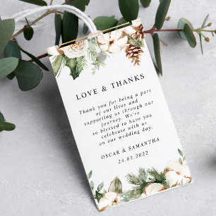 Aquareller Winter Grüne Pine Tree & Weiße Blume Geschenkanhänger