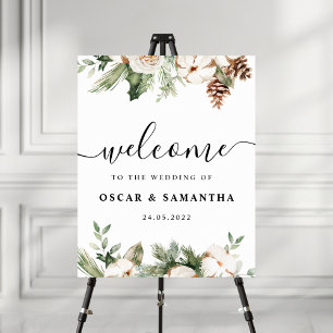 Aquareller Winter Grüne Pine Tree & Weiße Blume Poster