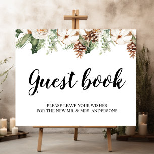 Aquareller Winter Grüne Pine Tree & Weiße Blume Poster