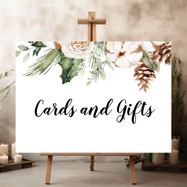 Aquareller Winter Grüne Pine Tree & Weiße Blume Poster (Von Creator hochgeladen)