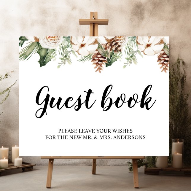 Aquareller Winter Grüne Pine Tree & Weiße Blume Poster (Von Creator hochgeladen)