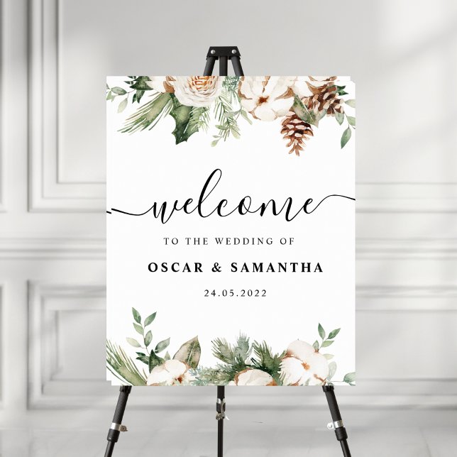 Aquareller Winter Grüne Pine Tree & Weiße Blume Poster (Von Creator hochgeladen)