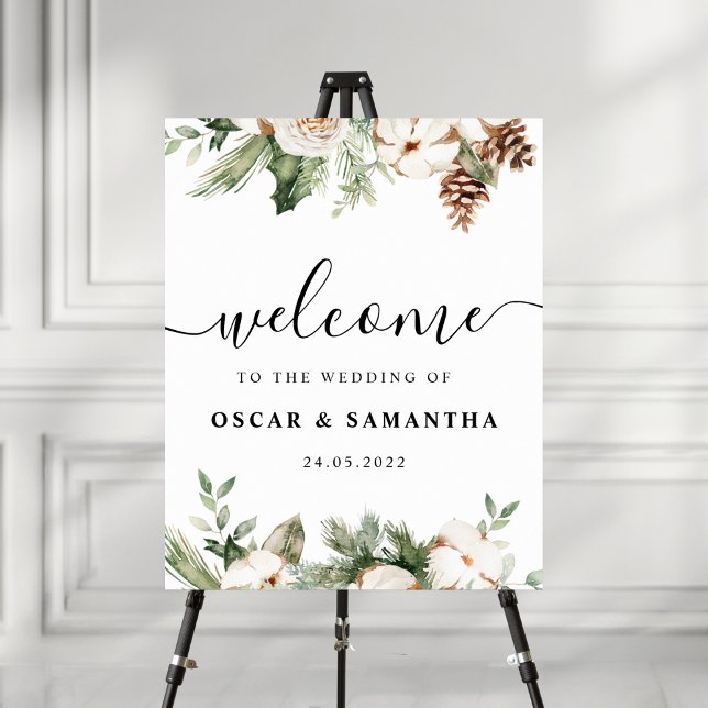 Aquareller Winter Grüne Pine Tree & Weiße Blume Poster (Von Creator hochgeladen)