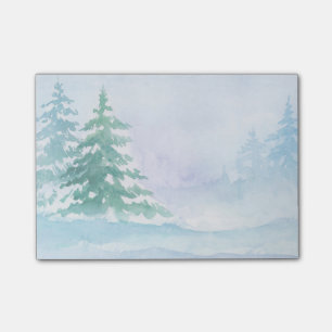 Aquareller Winter Grüne Pinienbäume Post-it Klebezettel