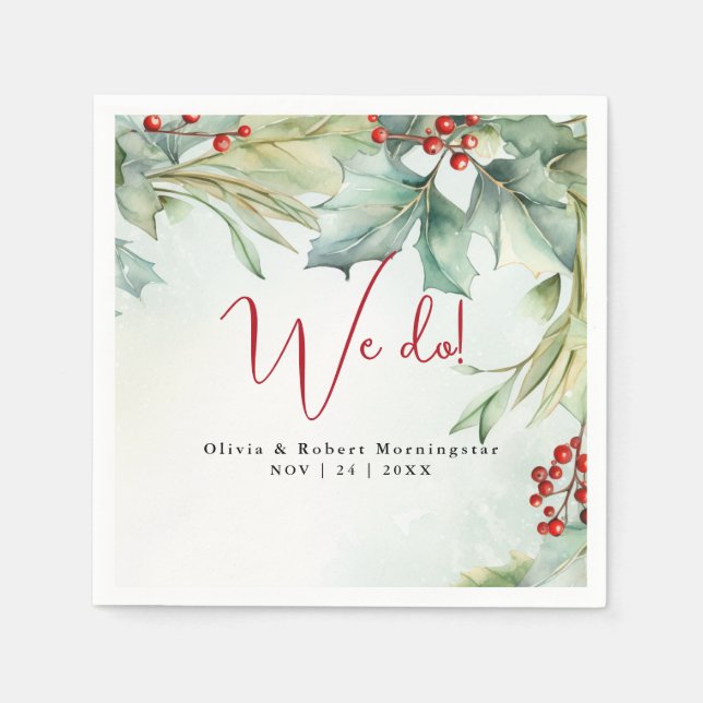 Aquareller Winter Holy und Berries Serviette (Vorderseite)