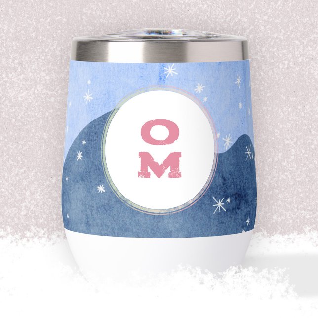Aquareller Winter Landschaft Monogram Snowy (Watercolor Winter Landscape Monogram Snowy Thermal Wine Tumbler ©Susanne Sachers - Sunny Mind 🌞)