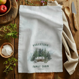 Aquareller Winter Pine Forest Family Kabine Geschirrtuch