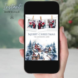 Aquareller Winterdorf Foto Collage Weihnachten