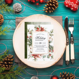 Aquareller Winterpoinsettia & Grüne Kiefernbäume Einladung