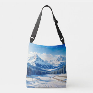 Aquareller Wintersportuntergrund Tragetaschen Mit Langen Trägern