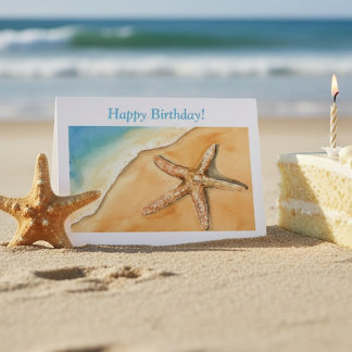 Aquareller zum Geburtstag Starfish am Strand Karte