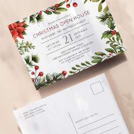 Aquarelles Grün und Berries Holiday Open House Einladungspostkarte