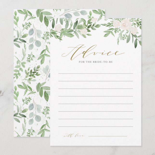 Aquarelles Grün und Brautparty mit weißer Blume Hinweiskarte (Vorne/Hinten)