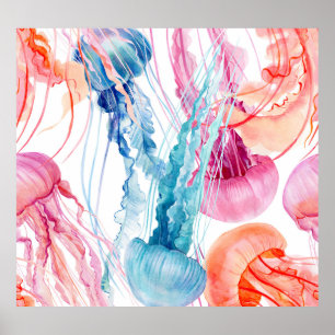 Aquarelles Leben: Blasen und Quallen Poster