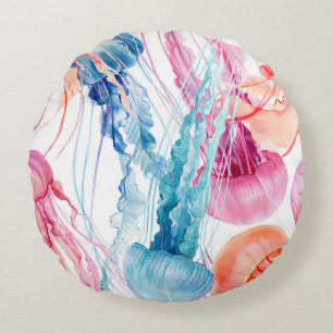 Aquarelles Leben: Blasen und Quallen Rundes Kissen