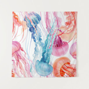 Aquarelles Leben: Blasen und Quallen Wandteppich