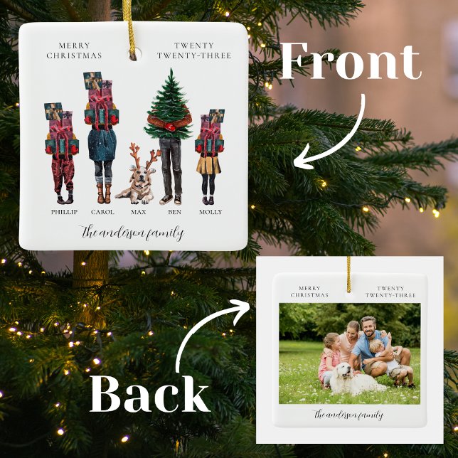 Aquarellfamilie Ein Foto Weihnachten Keramikornament (Von Creator hochgeladen)