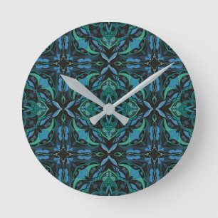 Aquarellfarbe Blau Grüne Azulejo Spanischer Tor Runde Wanduhr