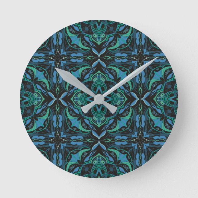 Aquarellfarbe Blau Grüne Azulejo Spanischer Tor Runde Wanduhr (Vorderseite)