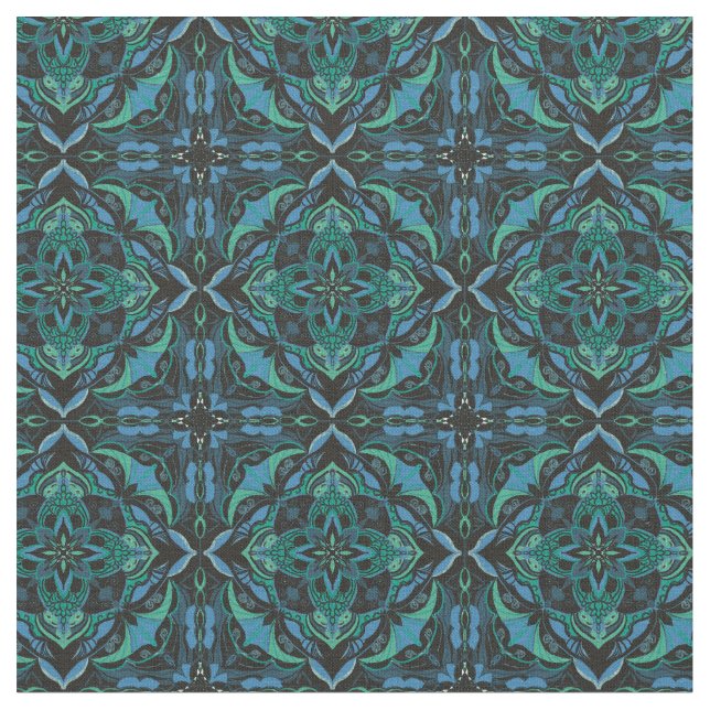 Aquarellfarbe Blau Grüne Azulejo Spanischer Tor Stoff (Nahaufnahme)