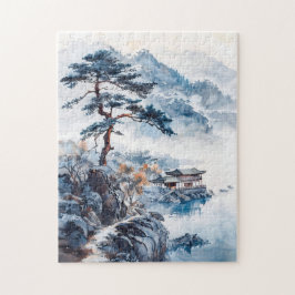 Aquarellfarbe Chinesische Landschaft auf einem See Puzzle