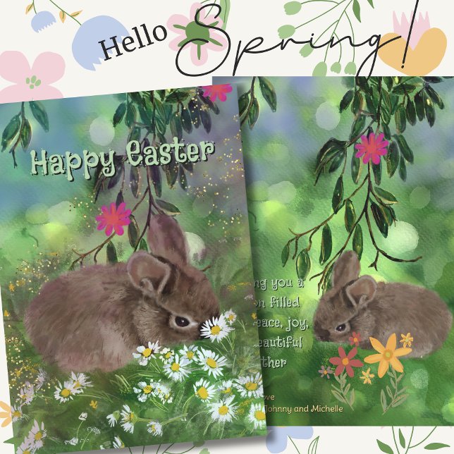 Aquarellfarbe Daisy Bunny Hand bemalt Feiertagskarte (Watercolor Daisy Bunny Hand Painted Holiday Card)