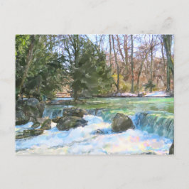 Aquarellfarbe des Eisbachs in München. Postkarte
