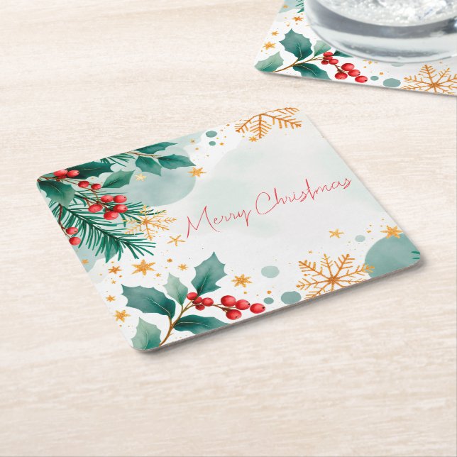 Aquarellfarbe Frohe Weihnachtsmarkt Papier Unterse Rechteckiger Pappuntersetzer (angewinkelt)