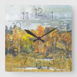 Aquarellfarbe für Herbst Quadratische Wanduhr