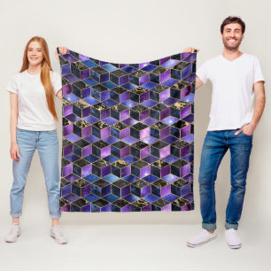 Aquarellfarbe Isometrisch mit Gold und Marmorgalax Fleecedecke