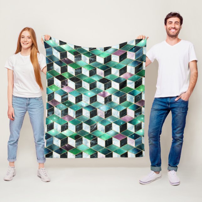 Aquarellfarbe Isometrisch mit Gold und Marmorgalax Fleecedecke (Beispiel)