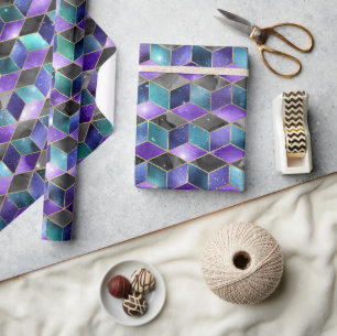 Aquarellfarbe Isometrisch mit Gold und Marmorgalax Geschenkpapier