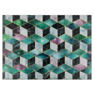 Aquarellfarbe Isometrisch mit Gold und Marmorgalax Schneidebrett