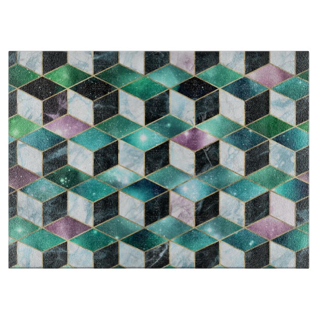 Aquarellfarbe Isometrisch mit Gold und Marmorgalax Schneidebrett (Vorderseite)